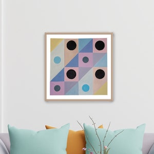 2023, Dream of an Infant, Squares Painting in Pastel Tones,  Pink, Gray and,Blue, Naif Pattern, Circles, Squares, Baby Room Art