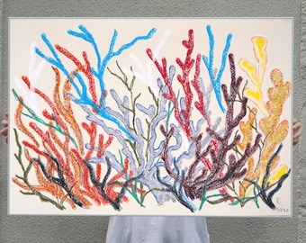 Gray and Brown Corals / Gouache Crayon on Watercolor Paper / 2025