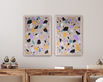 Space Gray Terrazzo Diptych / Acrylic Painting on Watercolor Paper / 2022