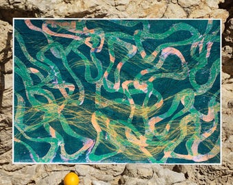 Deeper / Monoprint and Mixed Media on Paper / 2025