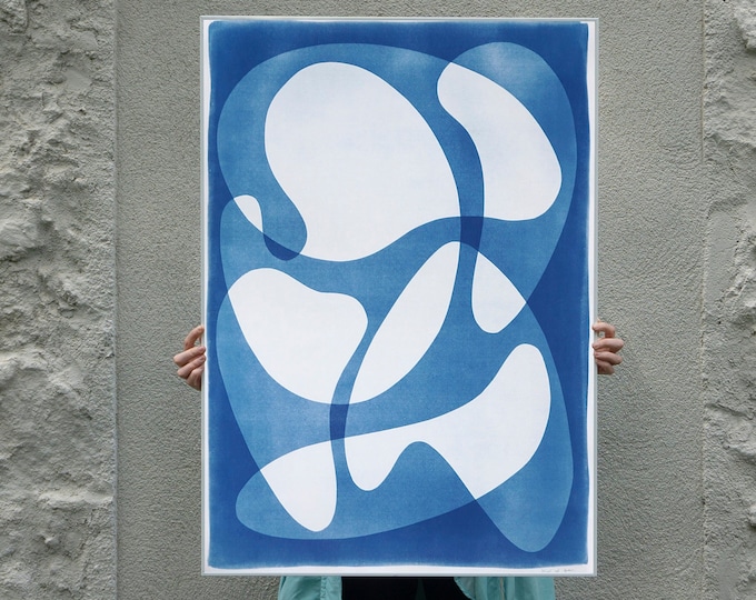 Featured listing image: Mid-Century Shapes II / Monotype - Cyanotype on Watercolor Paper / 2024