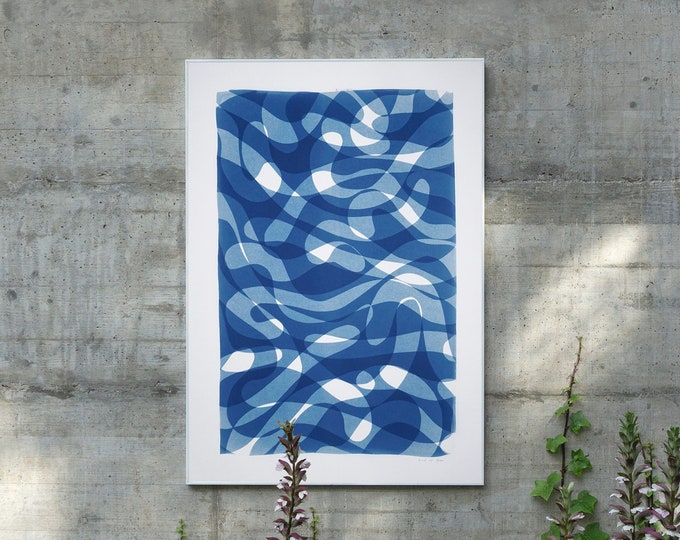 Layered Looping Lynes I / Cyanotype - Monotype on Watercolor Paper / 2021