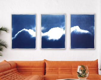 Waves of Clouds / Cyanotype Triptych on Paper / 2021