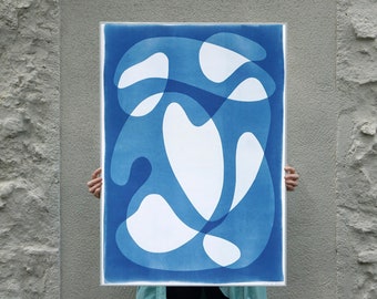 Mid-Century Shapes IV / Monotype-Cyanotype on Watercolor Paper / 2024