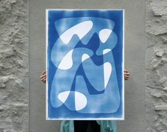 Mid-Century Shapes V / Handmade Cyanotype on Watercolor Paper / 2024