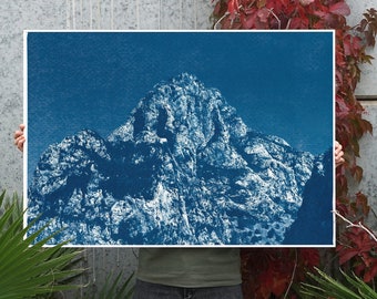 Yosemite Blue Mountain / Cyanotype Print on Watercolor Paper / 100x70 cm