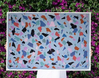 Gray - Blue Terrazzo / Acrylic Painting on Watercolor Paper / 2022