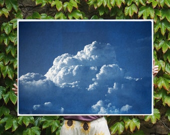 Majestic Cloudy Sky / Handmade Cyanotype Print on Paper / Limited Edition