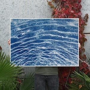 Art Deco Swimming Pool: Large Cyanotype, Abstract Modern Art, Zen Art, Large Abstract Art, Extra Large Painting, Geometric, Nautical Art