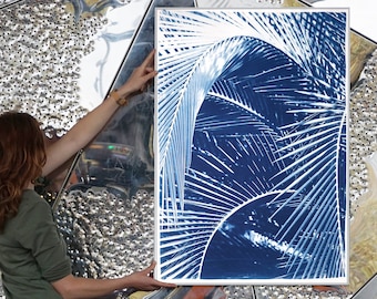 Tropical Palm Leaves / Handmade Cyanotype on Watercolor Paper