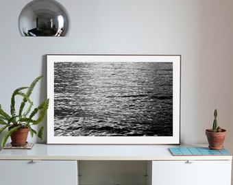 Black and White Limited Edition Giclée Print on Paper of Abstract Ripples under Moonlight, Minimal Seascape, Feng Shui Photo, Sugimoto Style