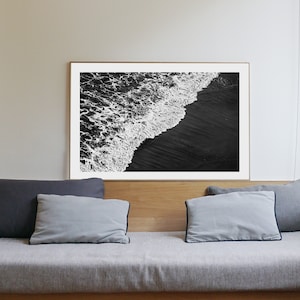 Minimal Extra Large Giclée Print of Deep Black Sandy Shore, Contemporary Black and White Seascape Photograph, Nautical, Zen, Limited Edition image 1