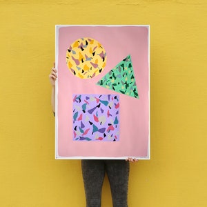 2022, Acrylic Painting on Watercolor Paper of Triangle, Square and Circle, Geometry in Pastel Tones, Terrazzo Tile Inspiration, Abstract