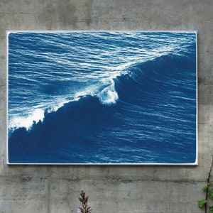 Nautical Cyanotype of a Long Wave in Venice Beach, Surf Art, Surf Wave, Contemporary Seascape, Meaningful Landscape, Coastal Design, Zen Art image 1