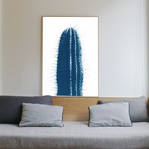 Blue Upright Desert Cactus, Cold Tones Plant, Botanic Cyanotype Print on Paper, High Quality Print, Artisan, Large Botanical, Contemporary