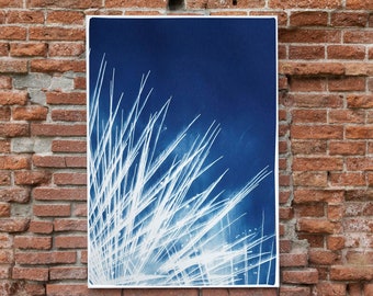 Nighttime Fireworks Flaring / Cyanotype on Watercolor Paper / Limited Edition