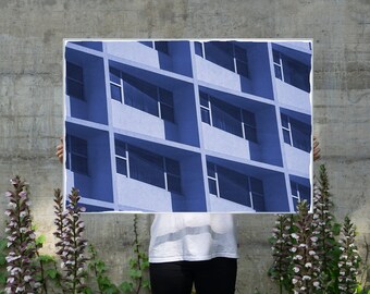 Minimalist Building Grid / Handmade Cyanotype Print on Watercolor Paper / Limited Edition