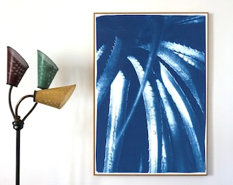 Jurassic Aloe Leaves / Cyanotype Print on Watercolor Paper / 2021