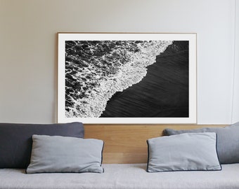 Minimal Extra Large Giclée Print of Deep Black Sandy Shore, Contemporary Black and White Seascape Photograph, Nautical, Zen, Limited Edition