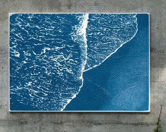 Pacific Foamy Shoreline / Cyanotype Print on Watercolor Paper / Limited Edition