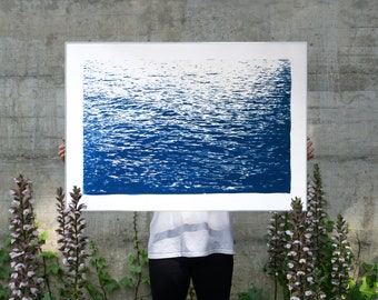 Calming Sea Ripples in Blue / 100x70 cm / Cyanotype on Watercolor Paper / Limited Edition