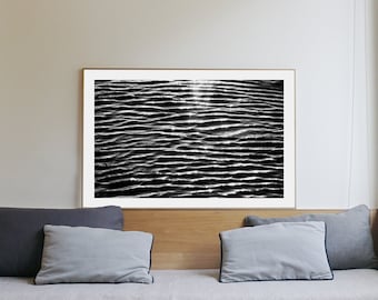 Extra Large Giclée Print, Black and White Seascape Print of Tranquil Water Patterns, 24x36 in, Limited Edition, Classy, Calm Zen Art, 2021