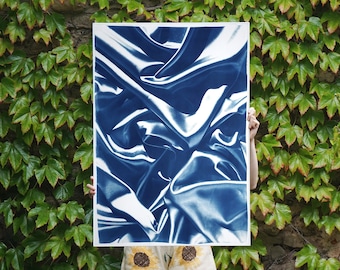 Marble Blue Silk Pattern / Handmade Cyanotype on Watercolor Paper / 2021