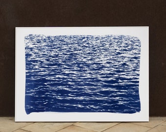 Large Cyanotype: Mediterranean Blue Sea Waves / 100x70cm / Limited Edition /
