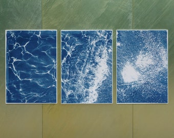 Pleasant Waters in Tulum Beach / Handmade Cyanotype on Watercolor Paper / Limited Edition / 100x210 cm