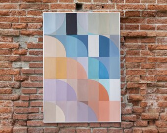 Geometric Pastel Cloudy Sky / Acrylic Painting on Watercolor Paper / 2024