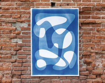 Mid-Century Shapes IX / Monotype-Cyanotype on Watercolor Paper / 2024