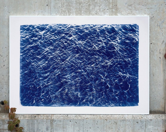 Handprinted Cyanotype: Pacific Ocean Currents / 100x70cm / Limited Edition /