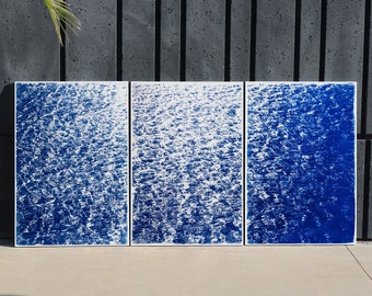 Triptych "French Riviera Cove" / Cyanotype on Watercolor Paper / Limited Edition / 100 x 210 cm