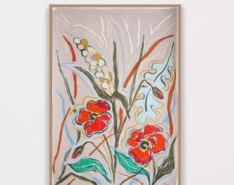 Wheat and Poppies / Acrylic Painting and Wax Crayon on Watercolor Paper / 2025