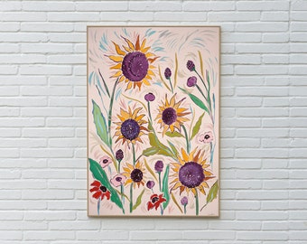 Summer Sunflower / Acrylic Painting on Watercolor Paper / 2023