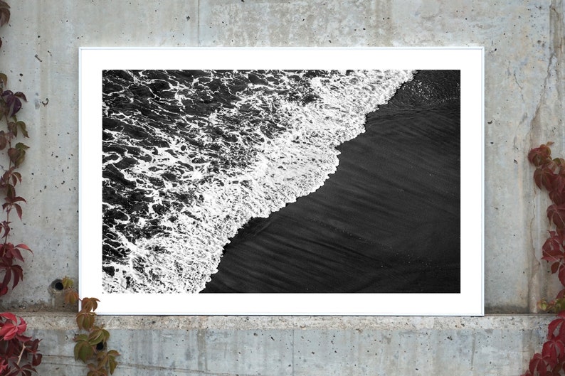 Minimal Extra Large Giclée Print of Deep Black Sandy Shore, Contemporary Black and White Seascape Photograph, Nautical, Zen, Limited Edition image 6