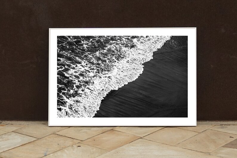 Minimal Extra Large Giclée Print of Deep Black Sandy Shore, Contemporary Black and White Seascape Photograph, Nautical, Zen, Limited Edition image 7