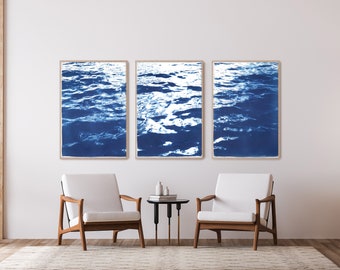 Summer Waters in Cannes / Cyanotype Triptych on Watercolor Paper / Limited Edition