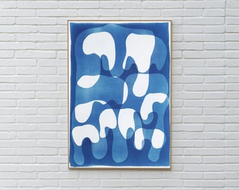 Melting Curves I / Monotype - Cyanotype on Watercolor Paper / 2025