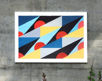 Art Deco Beach Tiles / Acrylic Painting on Watercolor Paper / 2024