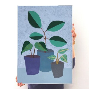 2023, Three Houseplants, Gray Background, green Leaves, Pot Plants, Three Plants, Houseplants, Botanical
