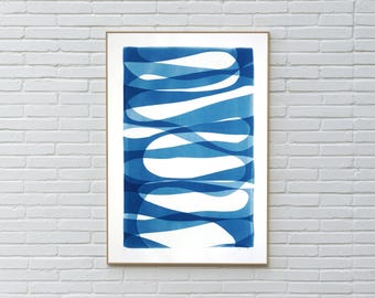 School of Fish / Monotype - Cyanotype on Watercolor Paper / 2025