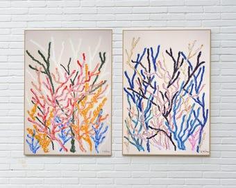 Warm and Cool Corals / Gouache Crayon on Watercolor Paper / 2025