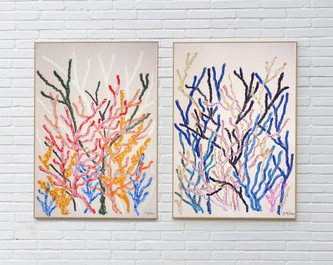 Featured listing image: Warm and Cool Corals / Gouache Crayon on Watercolor Paper / 2025