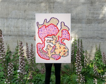 Fractal Sea Sponges III / Gouache Crayon on Watercolor Paper / 2026