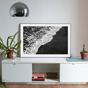 Minimal Extra Large Giclée Print of Deep Black Sandy Shore, Contemporary Black and White Seascape Photograph, Nautical, Zen, Limited Edition image 3