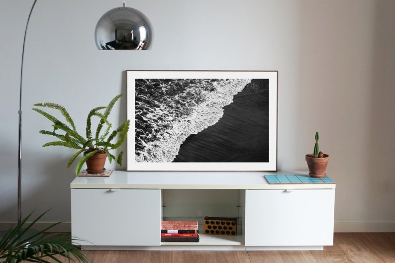 Minimal Extra Large Giclée Print of Deep Black Sandy Shore, Contemporary Black and White Seascape Photograph, Nautical, Zen, Limited Edition image 3