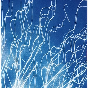 Large Diptych of Firework Lights, Blue and White City Lights, Minimal, Electrical Cyanotype on Watercolor Paper, Handmade, New Year's Eve image 5