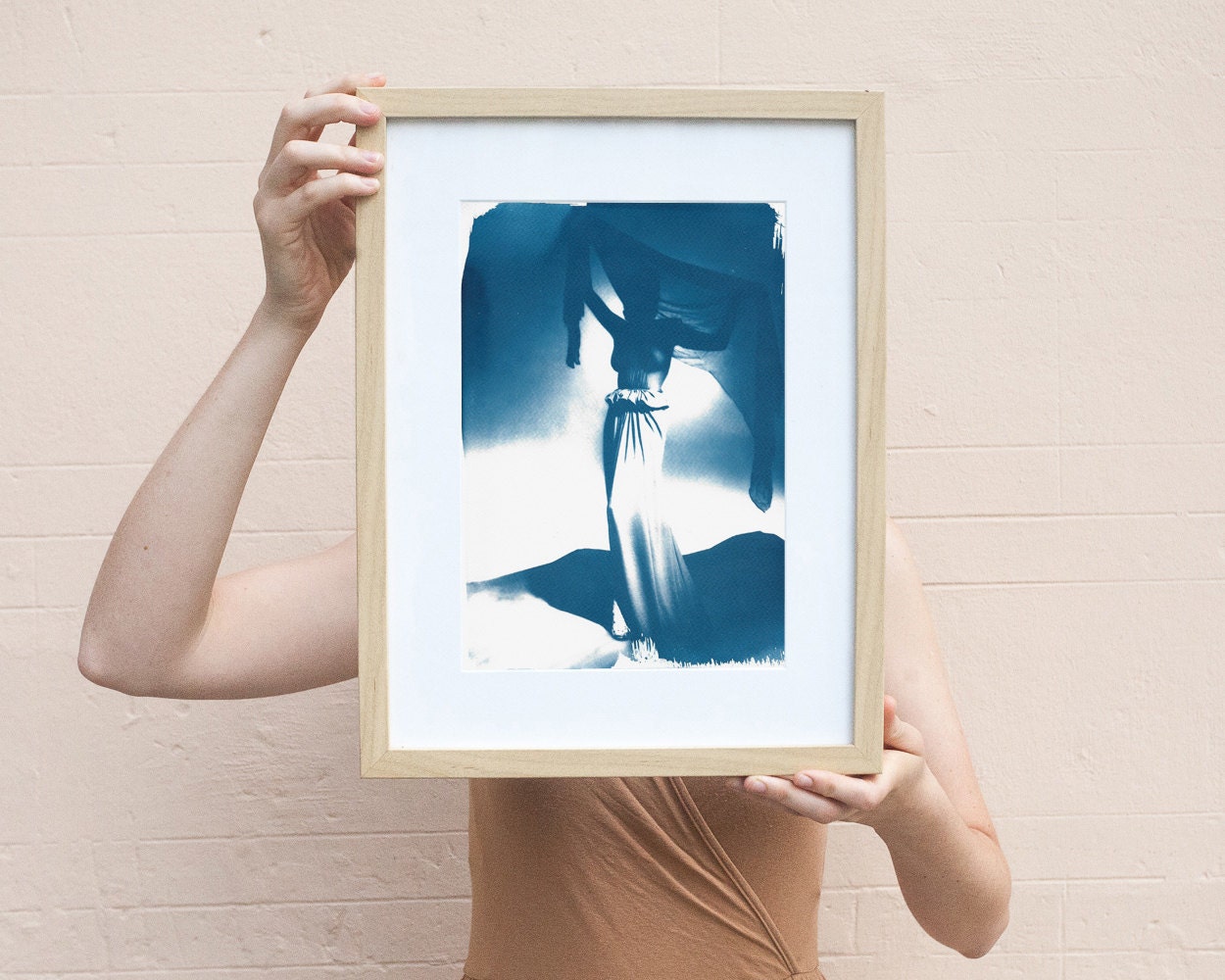 Fashion Photograph Of Girl With Veil From Mid Century Cyanotype