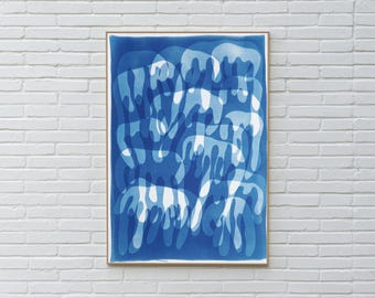Dripping Paint II/ Monotype - Cyanotype on Watercolor Paper / 2025